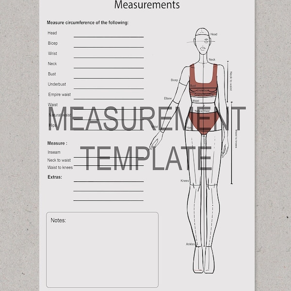 Fashion Measurements Templates for Sewers and Designers, Fashion Figure Instant Download and Printable