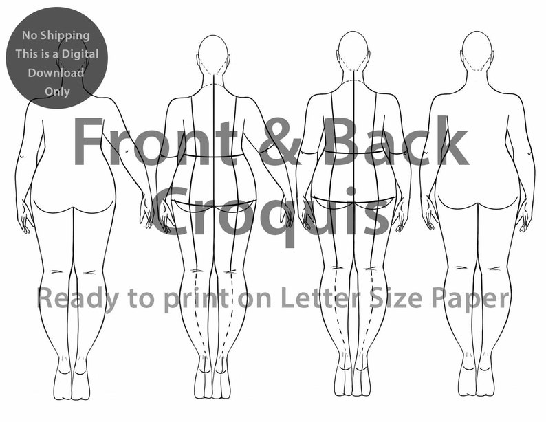 Fashion Croquis Templates for Sewing and Design With Front and Back ...