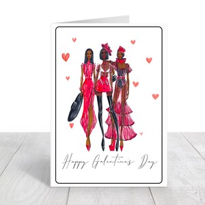 Druckbare Karte zum Galentinstag, SOFORTIGER DOWNLOAD, Modedruck, Mode-Valentinstag, schwarze Frau, Valentinstag, Afro Art