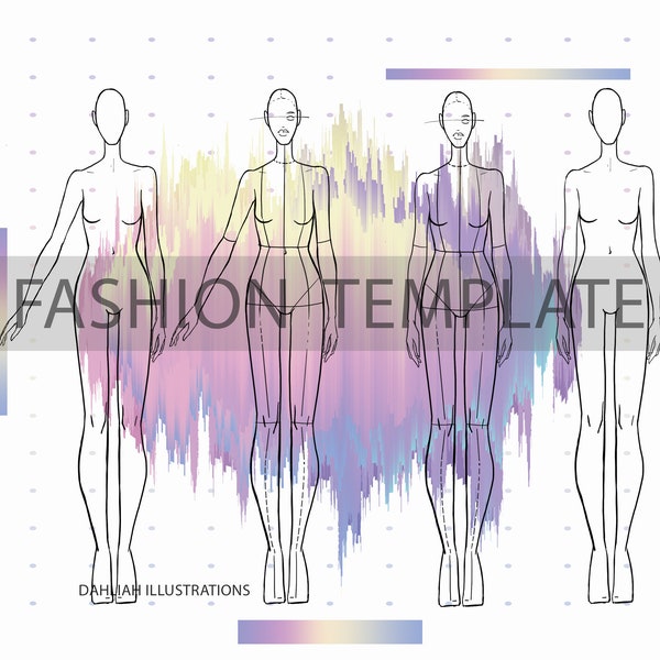 Fashion Croquis Templates for Sewing and Design with Front and Back Poses, Fashion Figure Instant Download and Printable