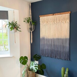 Yarn wall hanging, Boho wall hanging, Fiber art, Dip dye wall hanging, Minimal wall hanging, Rustic home decor image 2