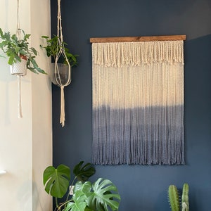 Yarn wall hanging, Boho wall hanging, Fiber art, Dip dye wall hanging, Minimal wall hanging, Rustic home decor image 1