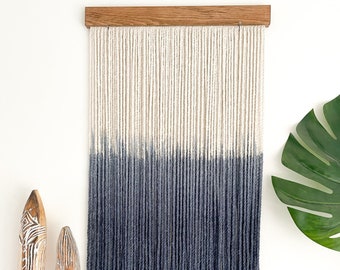 Small wall hanging, Small wall décor,  Navy wall décor,  Navy wall hanging, Coastal décor, Small fiber art, Simple Décor