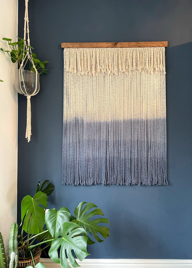 Yarn wall hanging, Boho wall hanging, Fiber art, Dip dye wall hanging, Minimal wall hanging, Rustic home decor image 6