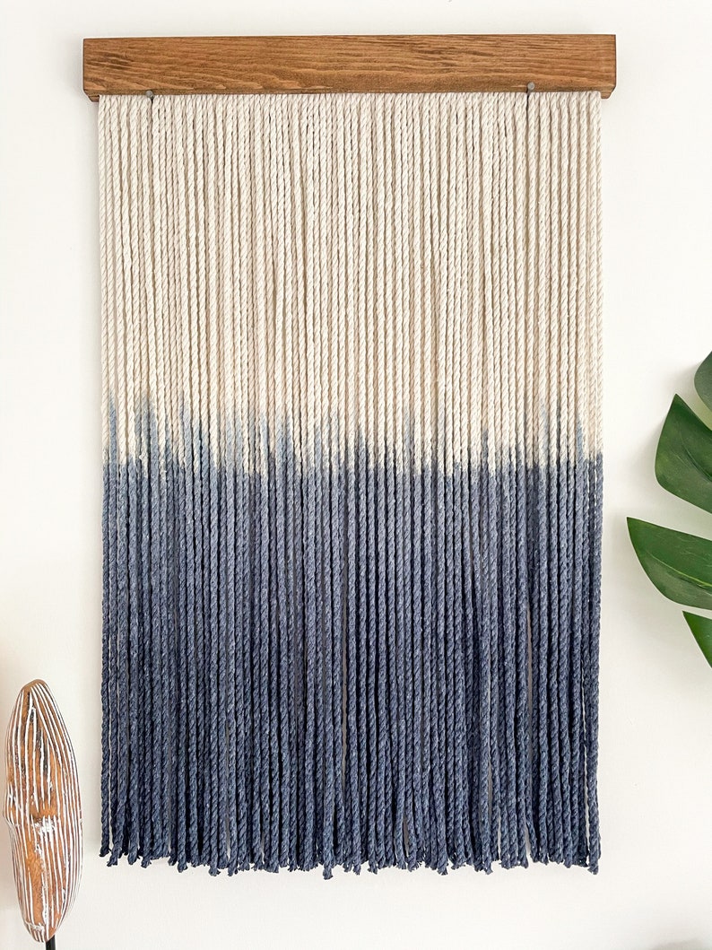 Small wall hanging, Small wall décor, Navy wall décor, Navy wall hanging, Coastal décor, Small fiber art, Simple Décor image 5