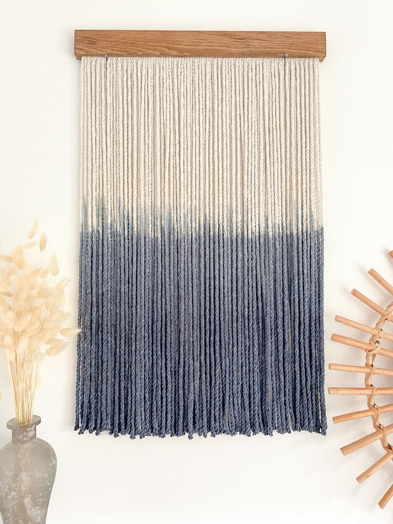 Small wall hanging, Small wall décor, Navy wall décor, Navy wall hanging, Coastal décor, Small fiber art, Simple Décor image 6