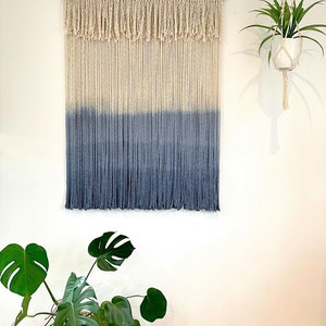 Yarn wall hanging, Boho wall hanging, Fiber art, Dip dye wall hanging, Minimal wall hanging, Rustic home decor image 5