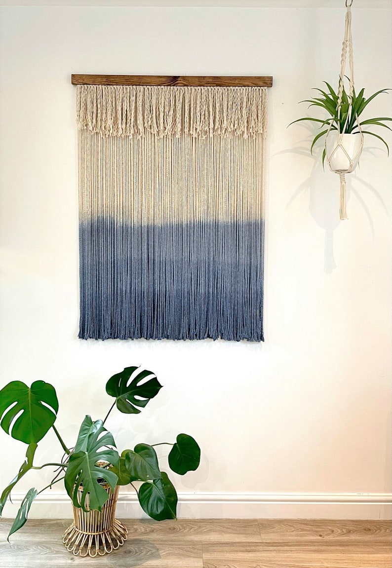 Yarn wall hanging, Boho wall hanging, Fiber art, Dip dye wall hanging, Minimal wall hanging, Rustic home decor image 5