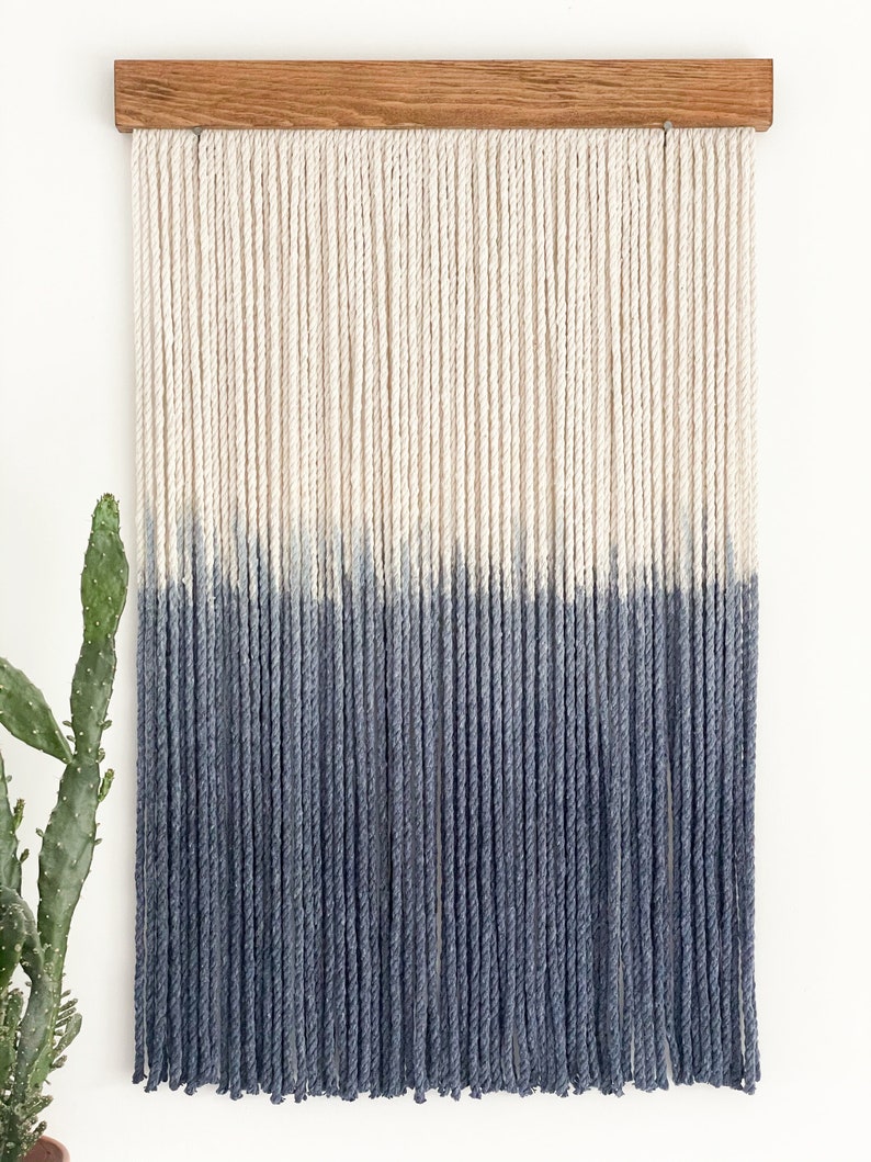 Small wall hanging, Small wall décor, Navy wall décor, Navy wall hanging, Coastal décor, Small fiber art, Simple Décor image 2