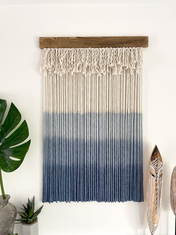 Dip Dyed Yarn Wall Hanging: Ombre Coastal Tapestry
