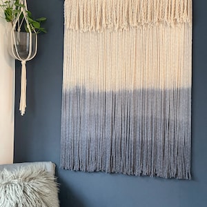 Yarn wall hanging, Boho wall hanging, Fiber art, Dip dye wall hanging, Minimal wall hanging, Rustic home decor image 4