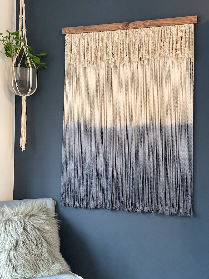 Yarn wall hanging, Boho wall hanging, Fiber art, Dip dye wall hanging, Minimal wall hanging, Rustic home decor image 4