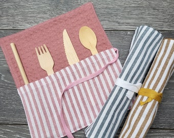 Zero Waste Striped Utensil Wrap Set Zero Waste Striped Utensil Wrap Set