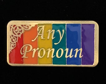 Pronoun pin in rainbow or black