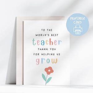 Nous aider à grandir, carte imprimable pour professeur d'école, carte de remerciement bricolage pour professeur, carte 5 x 7, institutrice, maternelle, école primaire