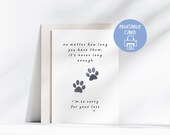 Pet Loss Sympathy Card Printable | Dog Memorial Gift | Cat Bereavement Card | Paw Prints Digital Download | Thinking of You Pet Loss Card