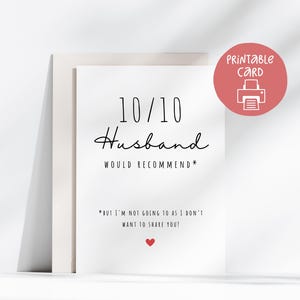 Tarjeta imprimible de aniversario para esposo, tarjeta de 5 x 7, tarjeta de aniversario divertida, tarjeta imprimible de San Valentín para esposo, cumpleaños de esposo, esposo 10/10
