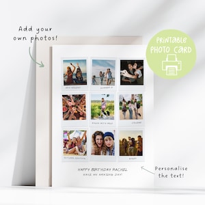 Carte d'anniversaire photo Polaroid, carte photo imprimable pour elle, 5 x 7, carte photo pour un ami, carte imprimable personnalisable, carte Polaroid modifiable