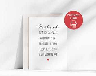 Husband Valentines Printable Card, 5x7 Card with Printable Envelope, Funny Valentines Card From Wife, Funny Valentines Card For Husband