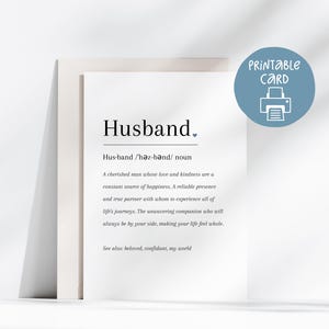 Tarjeta de definición de esposo / Regalo para un esposo querido / Imprimible romántico / Cita de compañía / Tarjeta sentimental para él / Tarjeta de cumpleaños para esposo