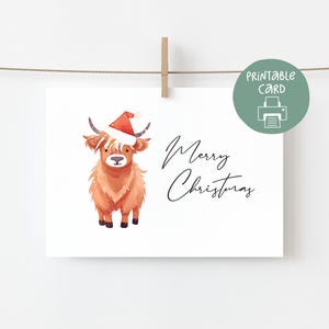 Biglietto di Natale stampabile con mucca delle Highlands, biglietto 5x7 con busta stampabile, download digitale, biglietto di Natale, download di Natale, paesaggio