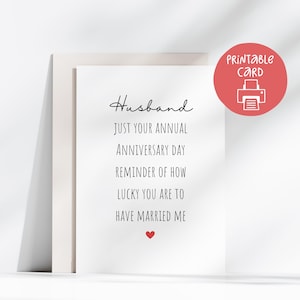 Tarjeta imprimible de aniversario para el esposo, tarjeta de 5 x 7 con sobre imprimible, tarjeta de aniversario divertida de la esposa, tarjeta de aniversario divertida para el esposo