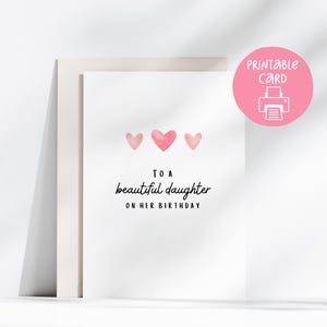 Carte d'anniversaire imprimable pour fille, carte 5 x 7 avec enveloppe imprimable, carte d'anniversaire belle fille, carte fille mignonne