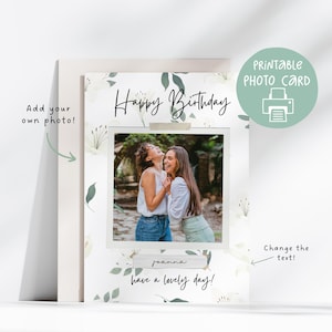 Bloem afdrukbare foto verjaardagskaart, bewerkbare foto verjaardagswenskaart, afdrukbare fotokaart voor haar, 5 x 7, bloemen foto verjaardagskaart