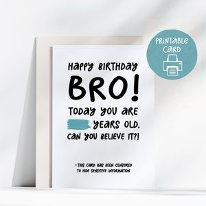 Tarjeta imprimible para hermano, divertida tarjeta imprimible para la edad, tarjeta de 5 x 7 con sobre imprimible, descarga digital, divertida tarjeta de cumpleaños para hermano