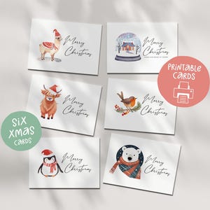 Pacote de 6, Pacote de cartões de Natal para impressão, Cartão 5x7 com envelope para impressão, Download digital, Pacote de cartões fofos, Pacote de cartões de Natal