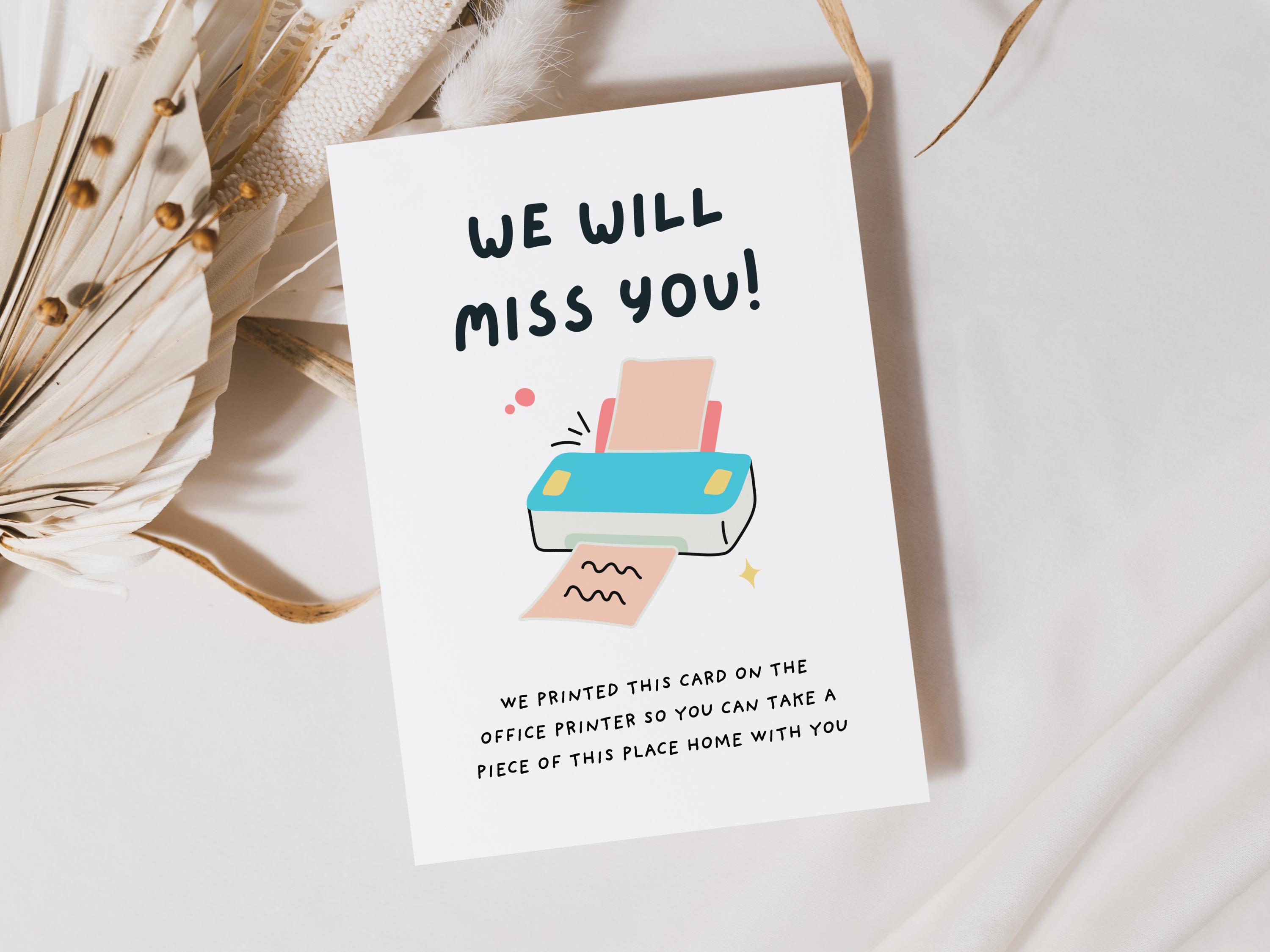 Hunour Pinter Funny Coworker Goodbye Card | We Will Miss You Office Printer Farewell ...