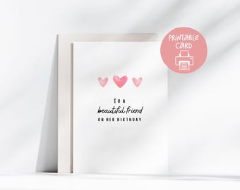 Cute Friend Printable Birthday Card, Friend Printable Card, 5x7 Card with Printable Envelope, Digital Download, Beautiful Friend Birthday