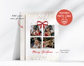 4 Photo Christmas Card Template, Printable Digital Holiday Photo, Editable Star Sparkle Greeting, Instant Download, Family, Friend, Present