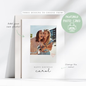 Naam foto verjaardagskaart, afdrukbare fotokaart voor haar, foto verjaardagskaart voor vriend, aanpasbare afdrukbare kaart, polaroid fotokaart 5 x 7