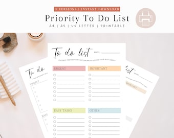 Priority To Do List, Daily Schedule, Minimalist To Do List, Printable Tracker, PDF, A4, US Letter, Blank To Do List, Planner Checklist