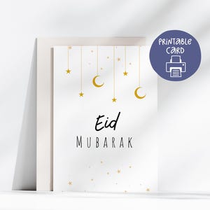 Cartão Eid Mubarak Estrelas da Lua, Download Digital de Cartão Islâmico, Eid Abençoado, Arte Islâmica do Ramadã 5x7, Cartão Feliz Eid, Eid Ul Fitre, Eid Ul Adha