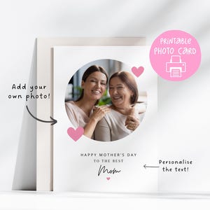 Tarjeta con foto editable, tarjeta con foto imprimible para mamá, 12,7 x 18,8 cm, tarjeta de cumpleaños con foto, tarjeta imprimible personalizable, tarjeta con foto para mamá, tarjeta para el Día de la Madre
