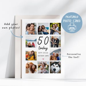Meilenstein-Geburtstagskarte, druckbare Fotokarte für sie, 13x18, spezielle Geburtstagskarte für Mama, kundenspezifische druckbare Karte, Fotocollage-Karte