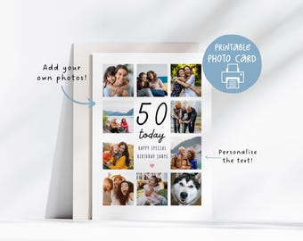 Milestone Birthday Card, Printable Photo Card For Her, 5x7, Special Birthday Card For Mum, Customizable Printable Card, Photo Collage Card