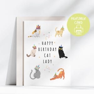 Lustige Katzenlady druckbare Geburtstagskarte, druckbare Freundkarte, 5 x 7 Karte mit druckbaren Umschlag, digitaler Download, Katzenliebhaberkarte, Katzenbesitzer
