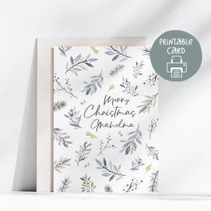 Tarjeta navideña imprimible con diseño floral de la abuela, tarjeta de 5 x 7 con sobre imprimible, descarga digital, tarjeta navideña botánica, Feliz Navidad