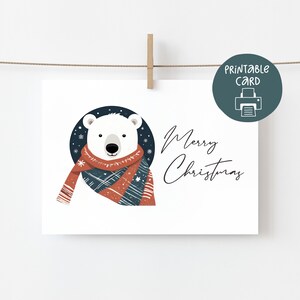 Bella cartolina stampabile di Natale con orso polare, cartolina 5x7 con busta stampabile, download digitale, cartolina di Natale, download di Natale, paesaggio