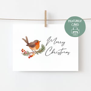 Jolie carte imprimable Robin de Noël, carte 5 x 7 avec enveloppe imprimable, téléchargement numérique, carte de Noël, téléchargement de Noël, paysage