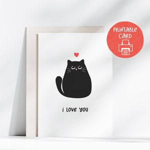 Carte d'anniversaire imprimable chat, carte chat mignon, carte 5 x 7 avec enveloppe imprimable, téléchargement numérique, carte imprimable Saint Valentin