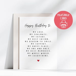Linda tarjeta de cumpleaños para pareja, tarjeta de cumpleaños para novio, tarjeta de cumpleaños para novia, tarjeta de agradecimiento para esposo, tarjeta con poema sincero para esposa