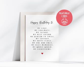 Cute Partner Birthday Card, Boyfriend Birthday Card – Girlfriend Birthday Card, Husband Appreciation Card, Heartfelt Poem Wife Card