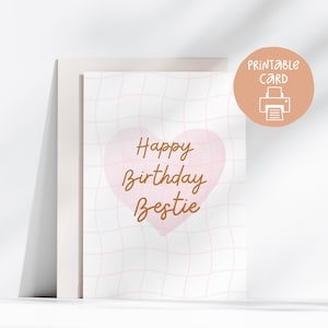 Cute Printable Bestie Birthday Card, Bestie Printable Card, 5x7 Card with Printable Envelope, Digital Download, Printable Best Friend Card