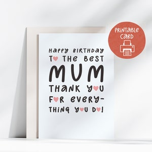 Tarjeta de cumpleaños para mamá imprimible, linda tarjeta para mamá, tarjeta de 5 x 7 con sobre imprimible, descarga digital, mejor tarjeta para mamá
