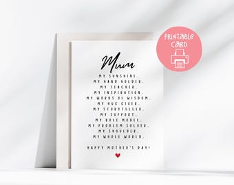 Mum Mothers Day Card - Minimalist World's Best Mum Card – Elegant Mother's Day Card, Simple Mum Appreciation Card, Heartfelt Poem Mum Card