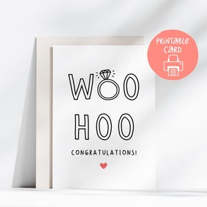 Afdrukbare kaart gefeliciteerd nieuw stel, grappige afdrukbare verlovingskaart, 5 x 7 kaart met afdrukbare envelop, digitale download, diamanten ring